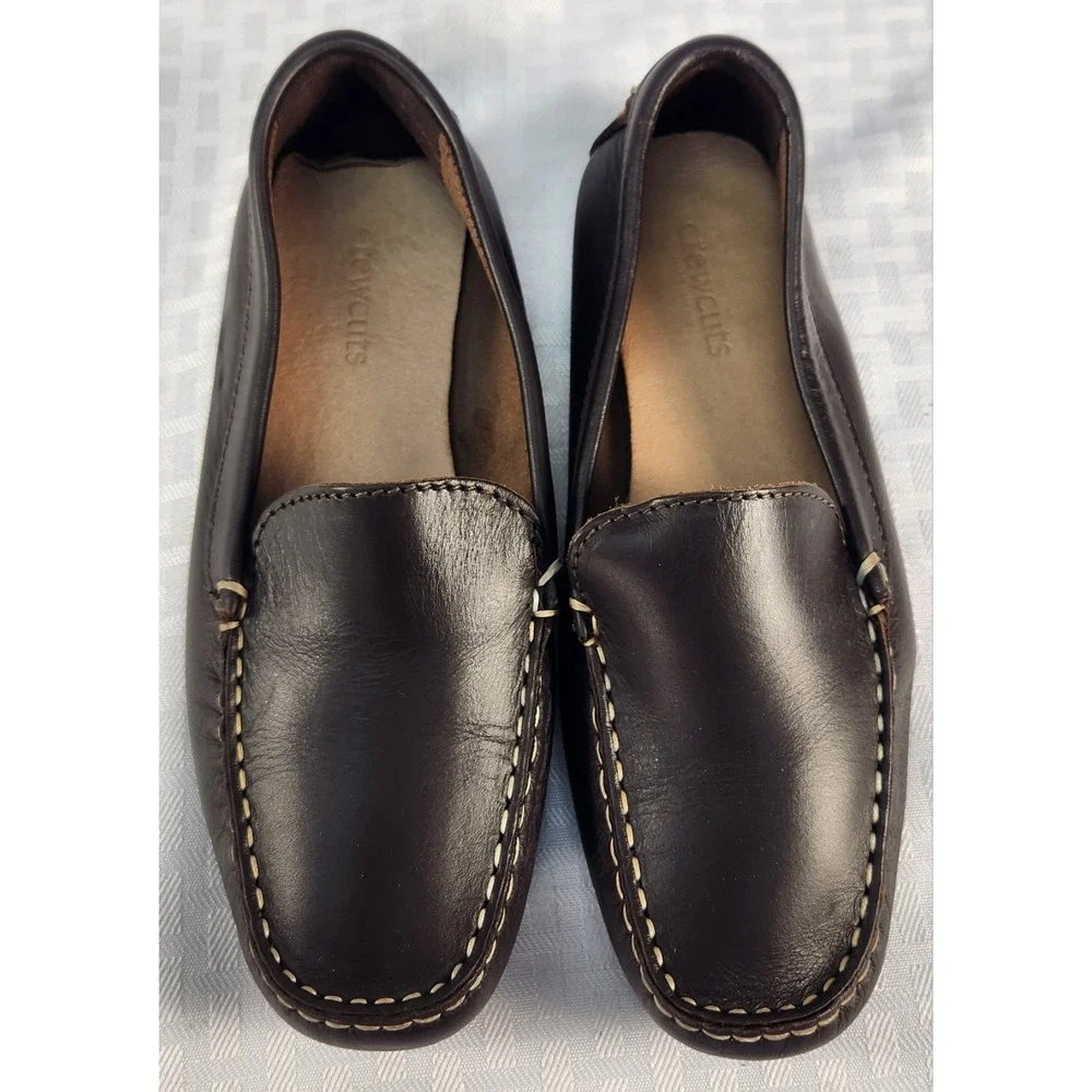 J. Crew Crewcuts Boys Slip On Mocs Loafers Dark Brown Leather Dress Shoes Sz 2